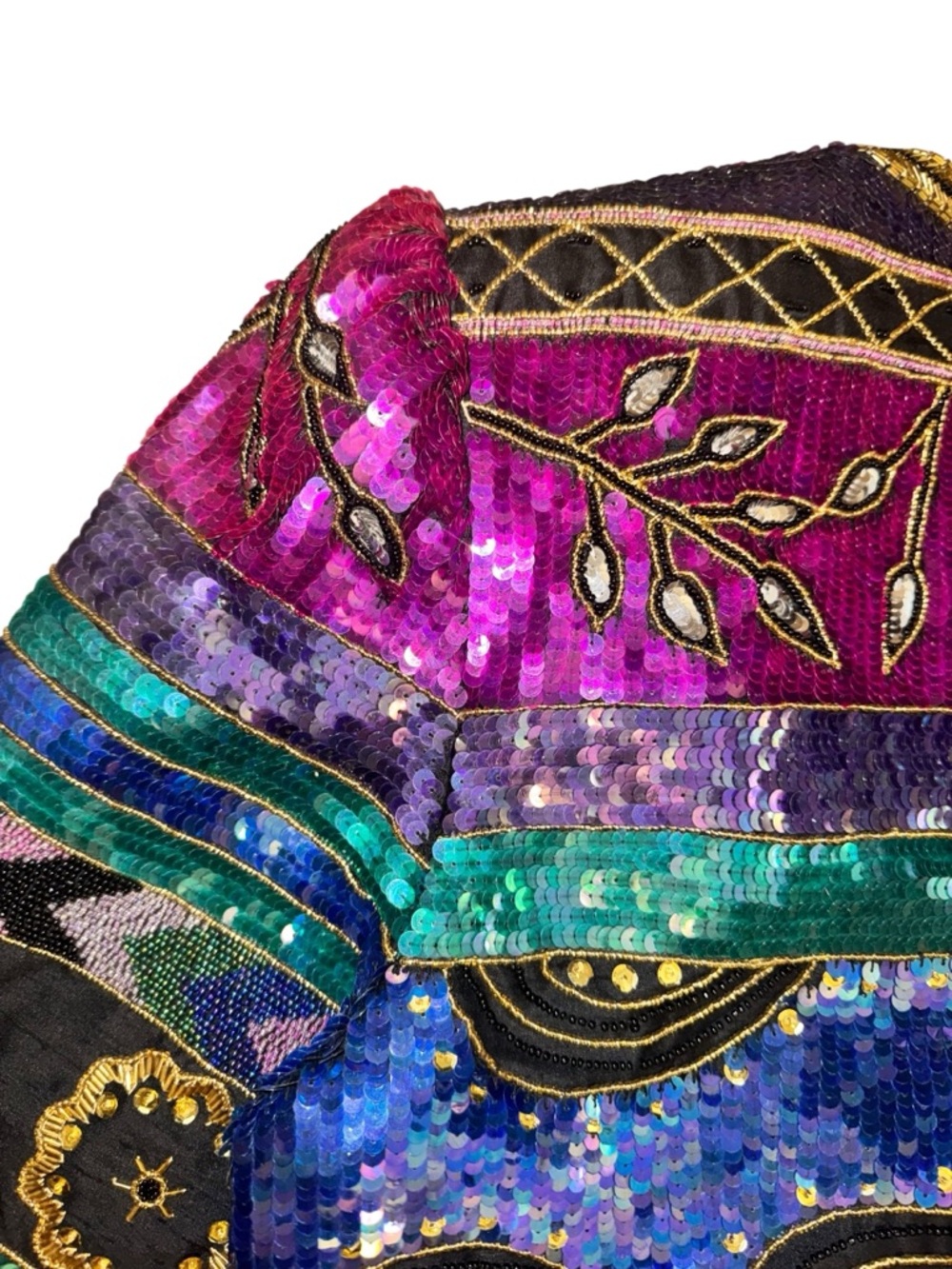 VTG Parisian Works Multicolor Silk Sequin & Embroidered Open-Front Jacket, XL - Picture 4 of 10